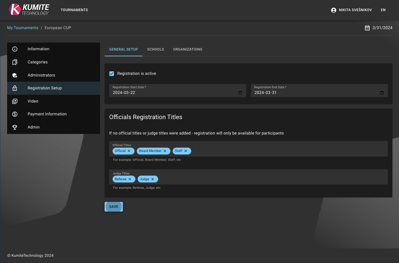 Registration Setup Form