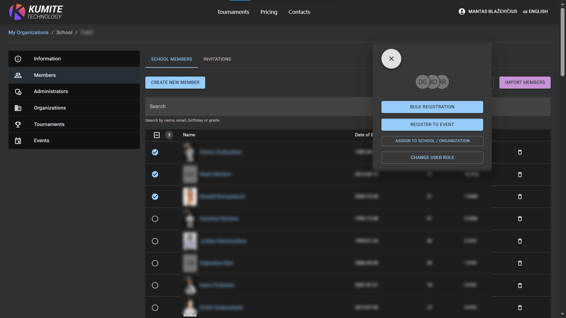 Select Member and Tournament