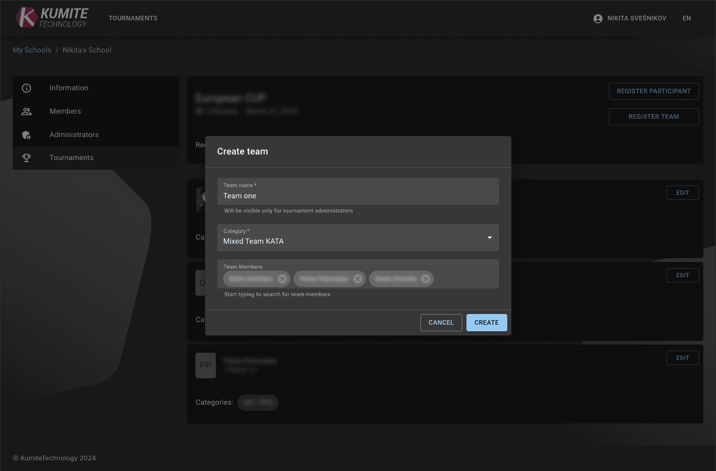 Team Registration Dialog