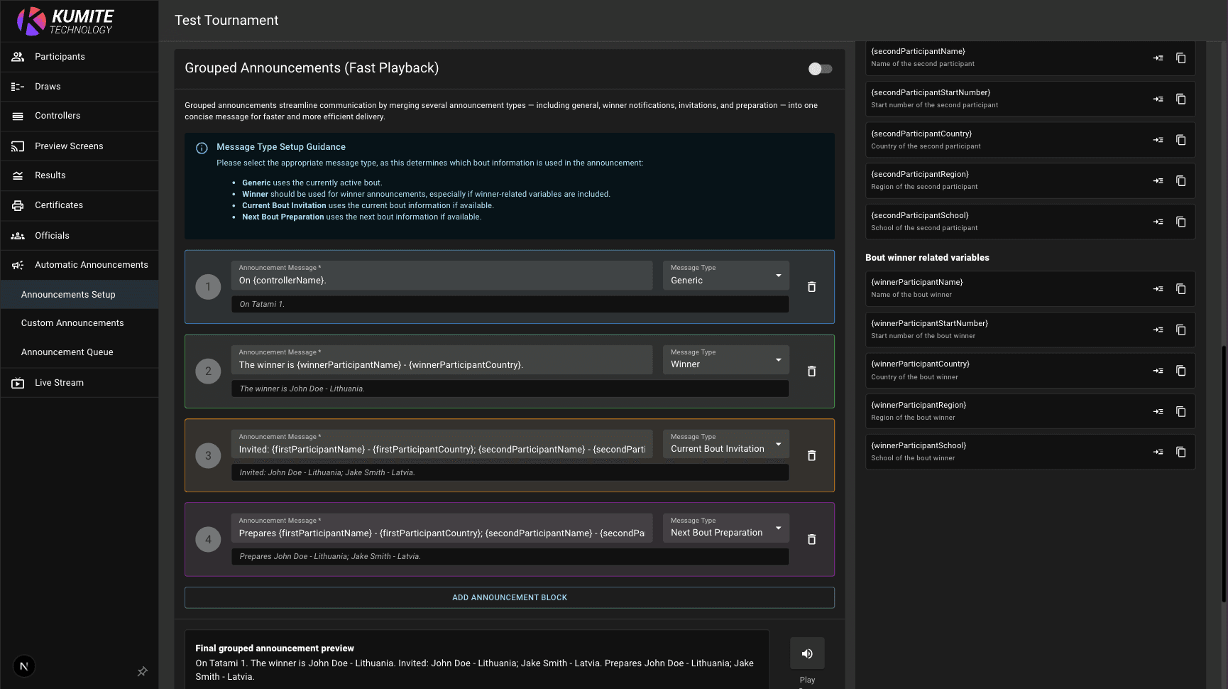 Grouped Announcements