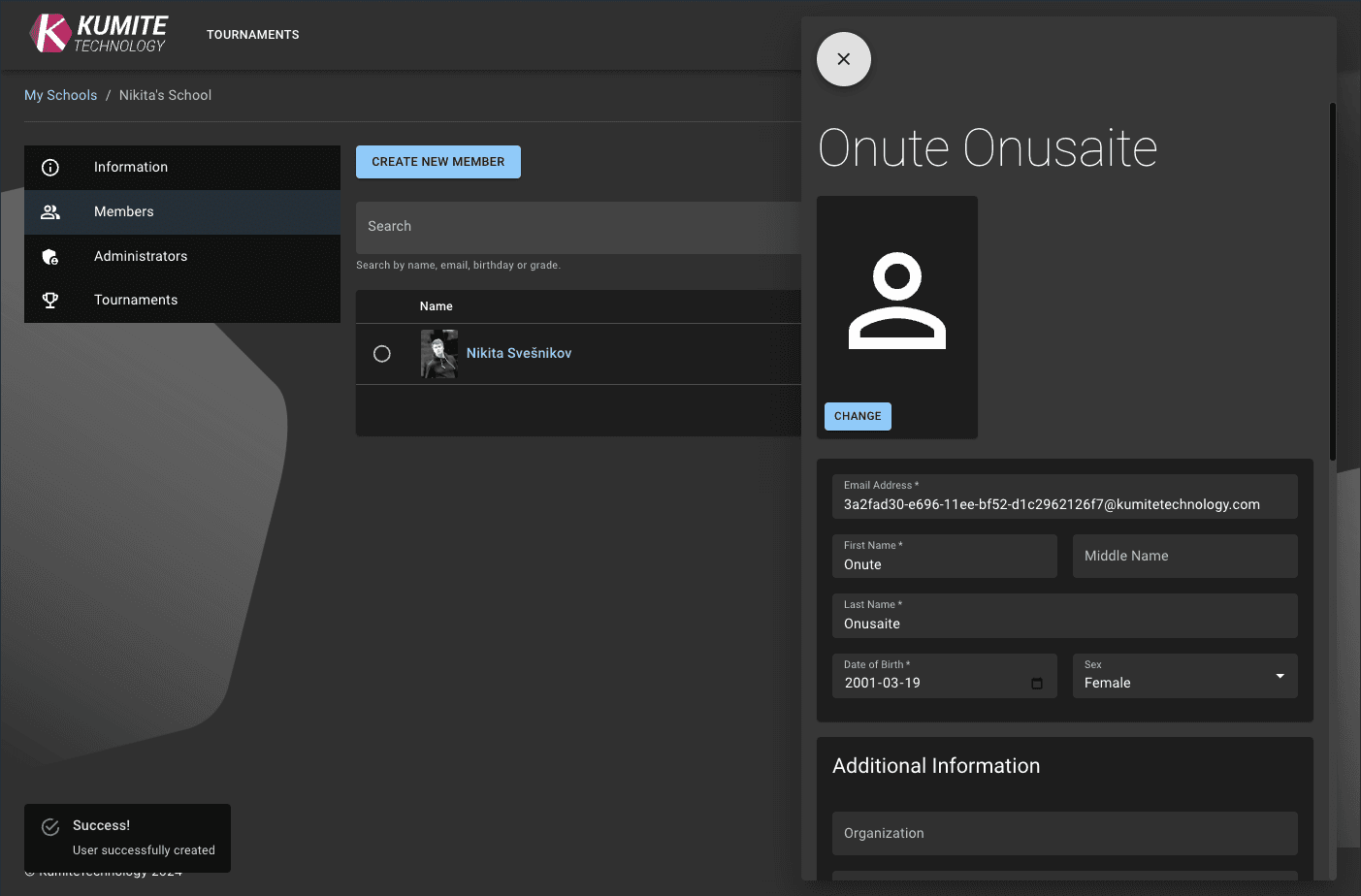 Member Creation Success
